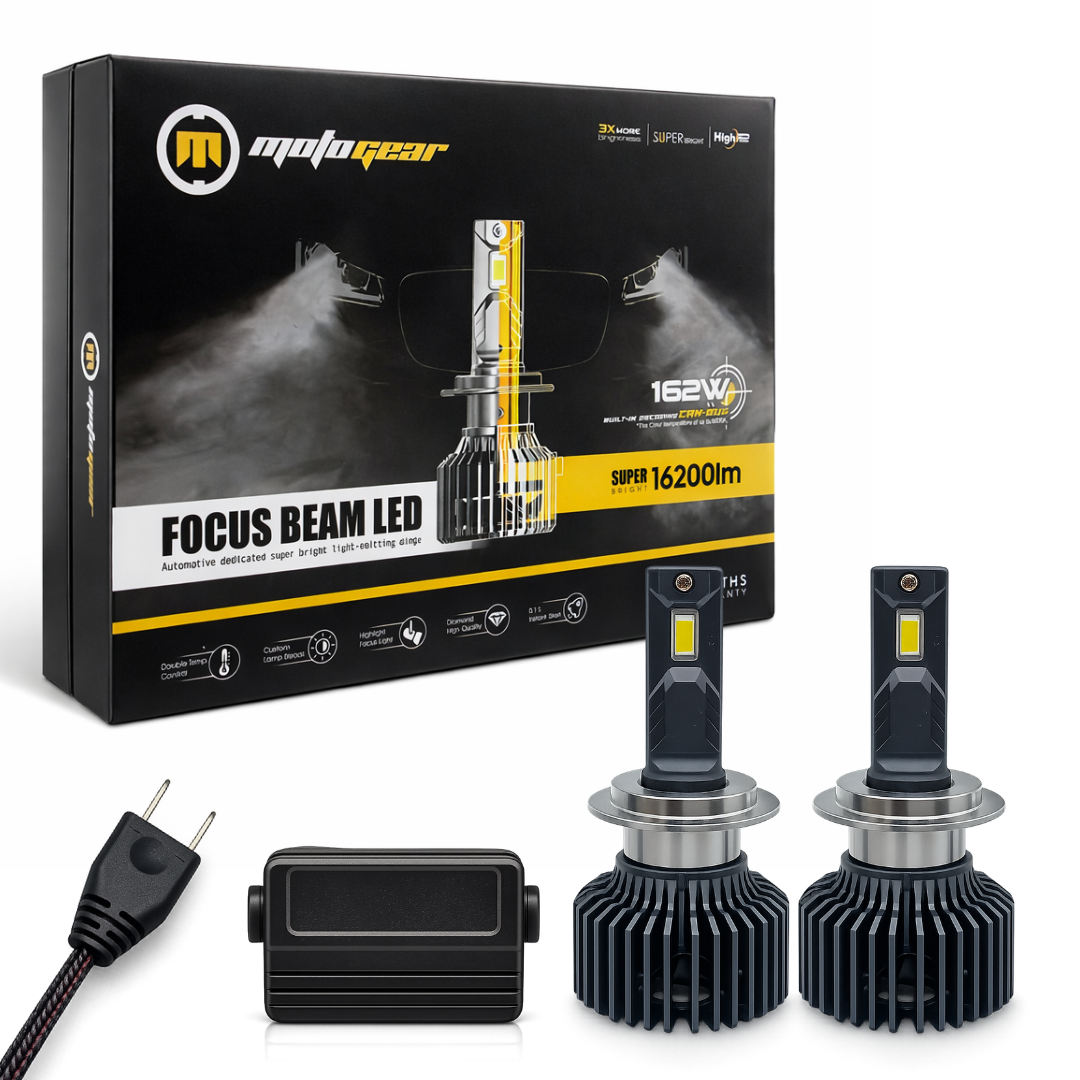 Motogear White 162 Watt H7 Fitting LED Headlight Bulb | Waterproof & Dustproof | Universal For Car & Bike (Pack of 2)