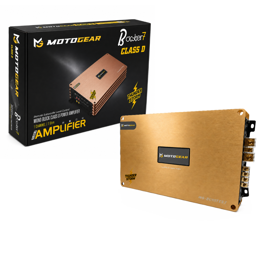 MOTOGEAR MG-BOXSTER7 Thunder Storm Mono Block Class D Car Amplifier(Gold) | 1500W RMS @ 1 Ohm | 1 Ohm Stable Operation | Deep Bass Performance | Universal Fit for Car Audio Systems