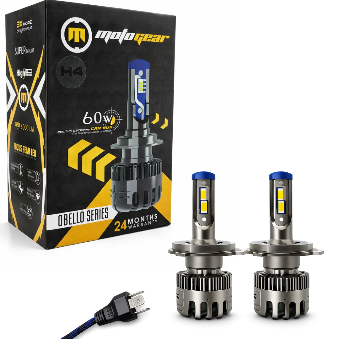 Motogear White 120 Watt H4 Fitting LED Headlight Bulb | Waterproof & Dustproof | Universal For Car & Bike (Pack of 2)