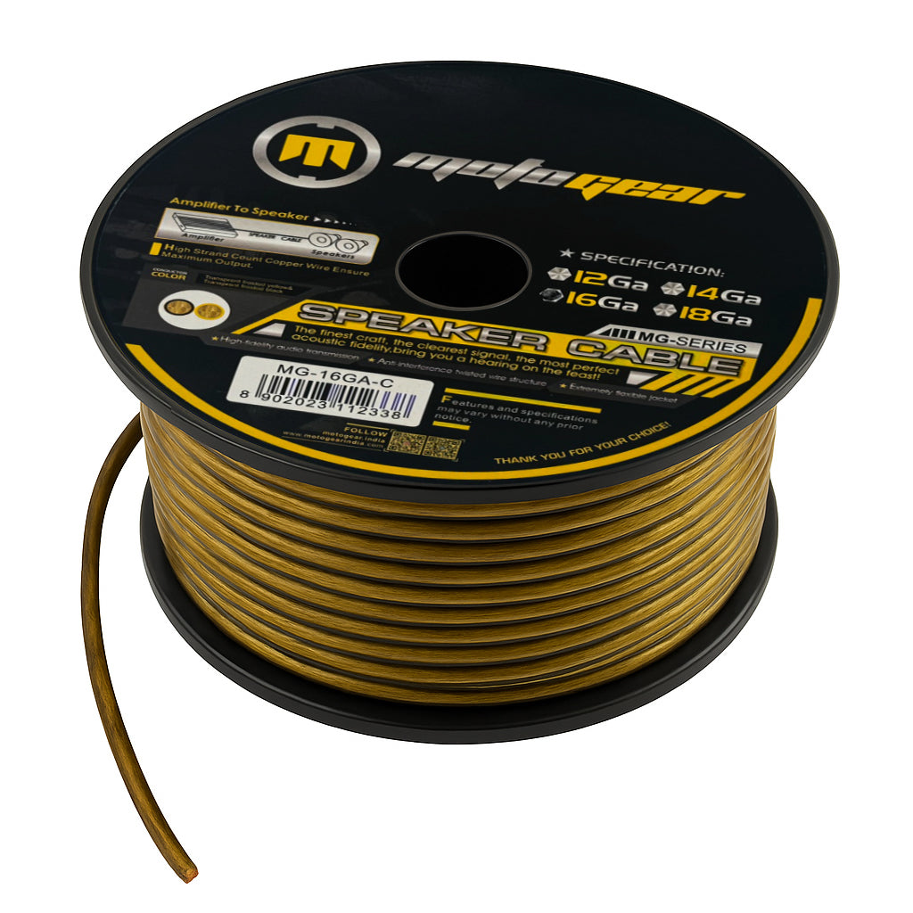 MotoGear MG-16GA 16 Gauge Speaker Wire Cable, 99.9% OFC Oxygen-Free Copper, 2-Conductor Stranded Audio Wire for Home Theater, Car Audio, Amplifier & Professional Sound Systems(Pack of 1)
