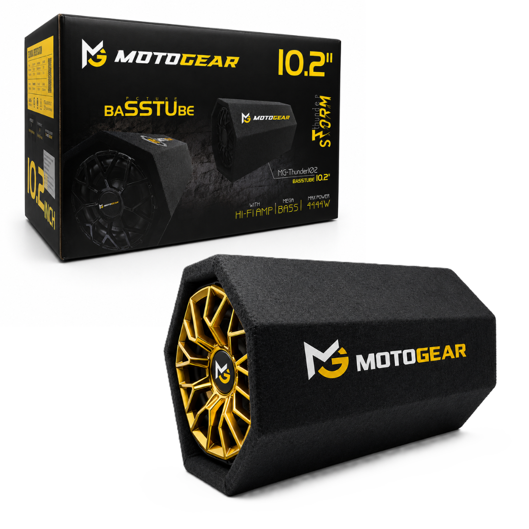 MOTOGEAR Thunder Storm 10.2 Inch Active Bass Tube Subwoofer | 4444W Max Power | In-Built Amplifier | Deep Bass Performance | Universal Car Audio Upgrade