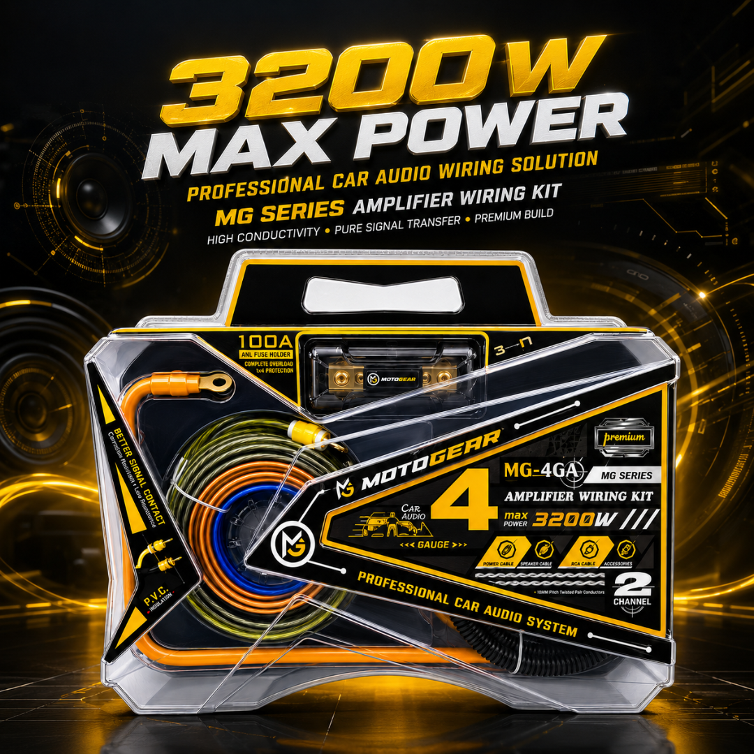 MOTOGEAR 4 Gauge Car Amplifier Wiring Kit | 3200W Power Handling | 100% Oxygen-Free Copper Cable | 100A ANL Fuse | Complete Audio Installation Kit