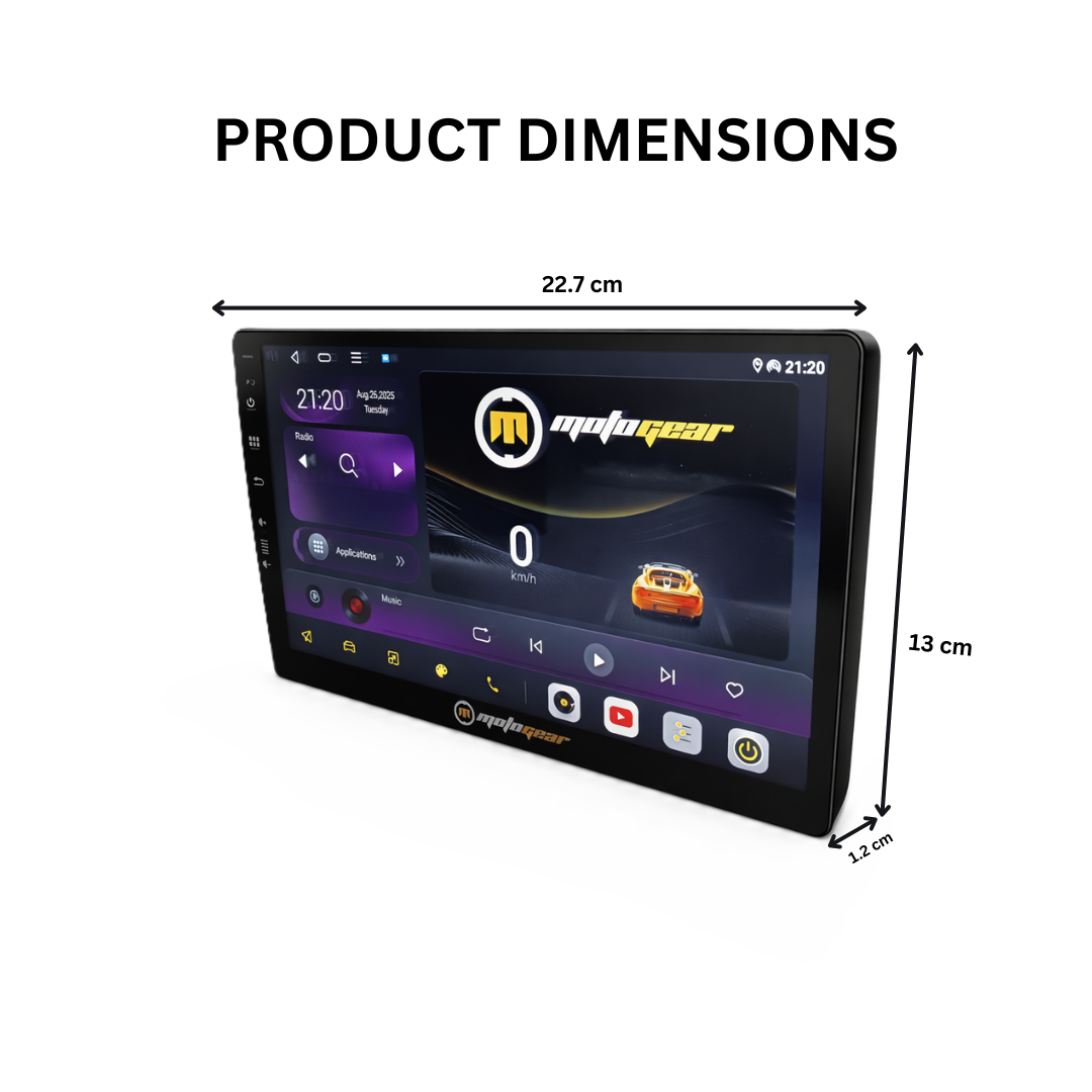 MOTOGEAR 9 Inch QLED Storm Vibe 3 Android Car Stereo | 4GB RAM + 64GB ROM | Octa-Core A55 CPU | DSP Sound | Dual Band WiFi | Rear Camera Support | GPS Navigation | 1080P Full HD | Universal Fit For All Car( Pack of 1)
