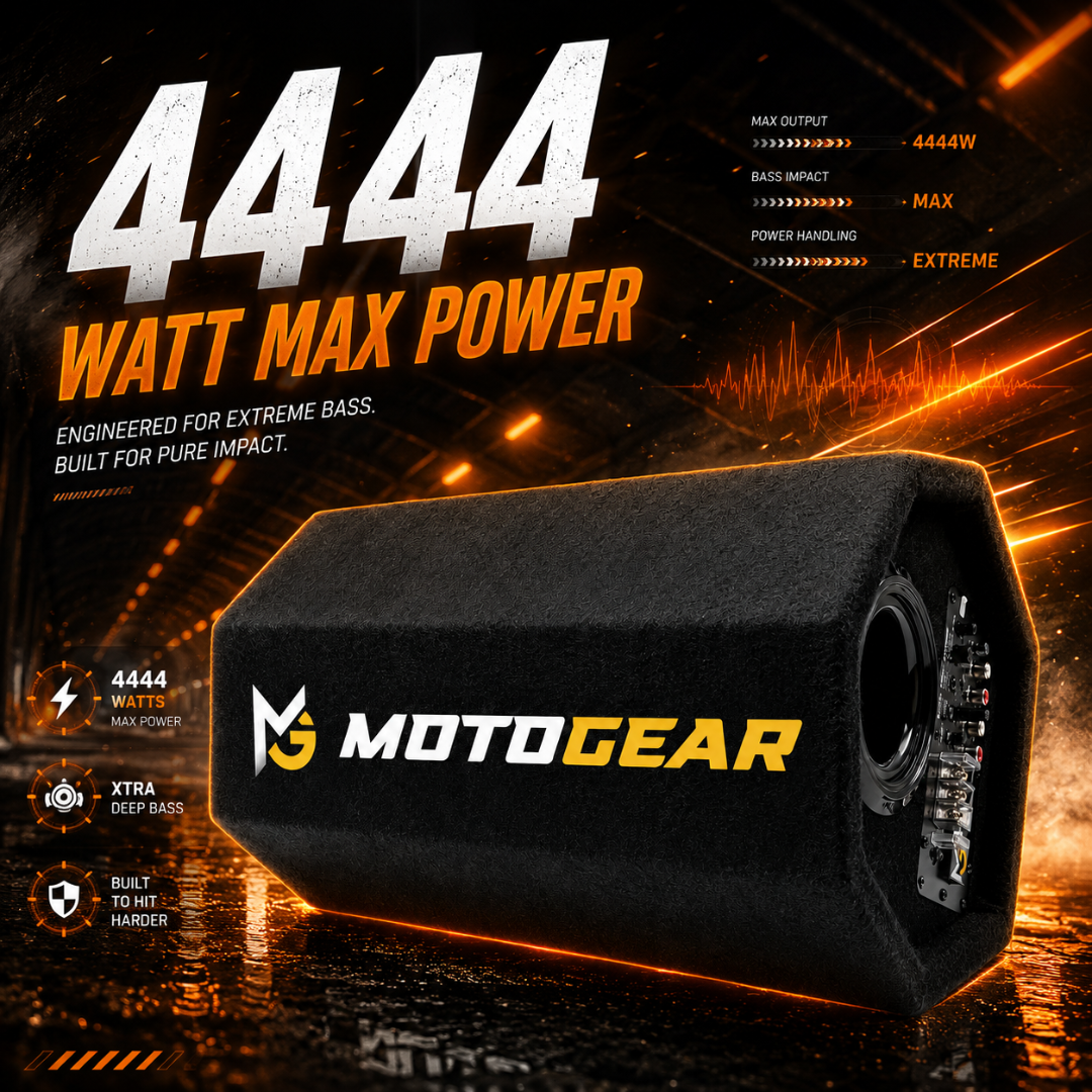 MOTOGEAR Thunder Storm 10.2 Inch Active Bass Tube Subwoofer | 4444W Max Power | In-Built Amplifier | Deep Bass Performance | Universal Car Audio Upgrade