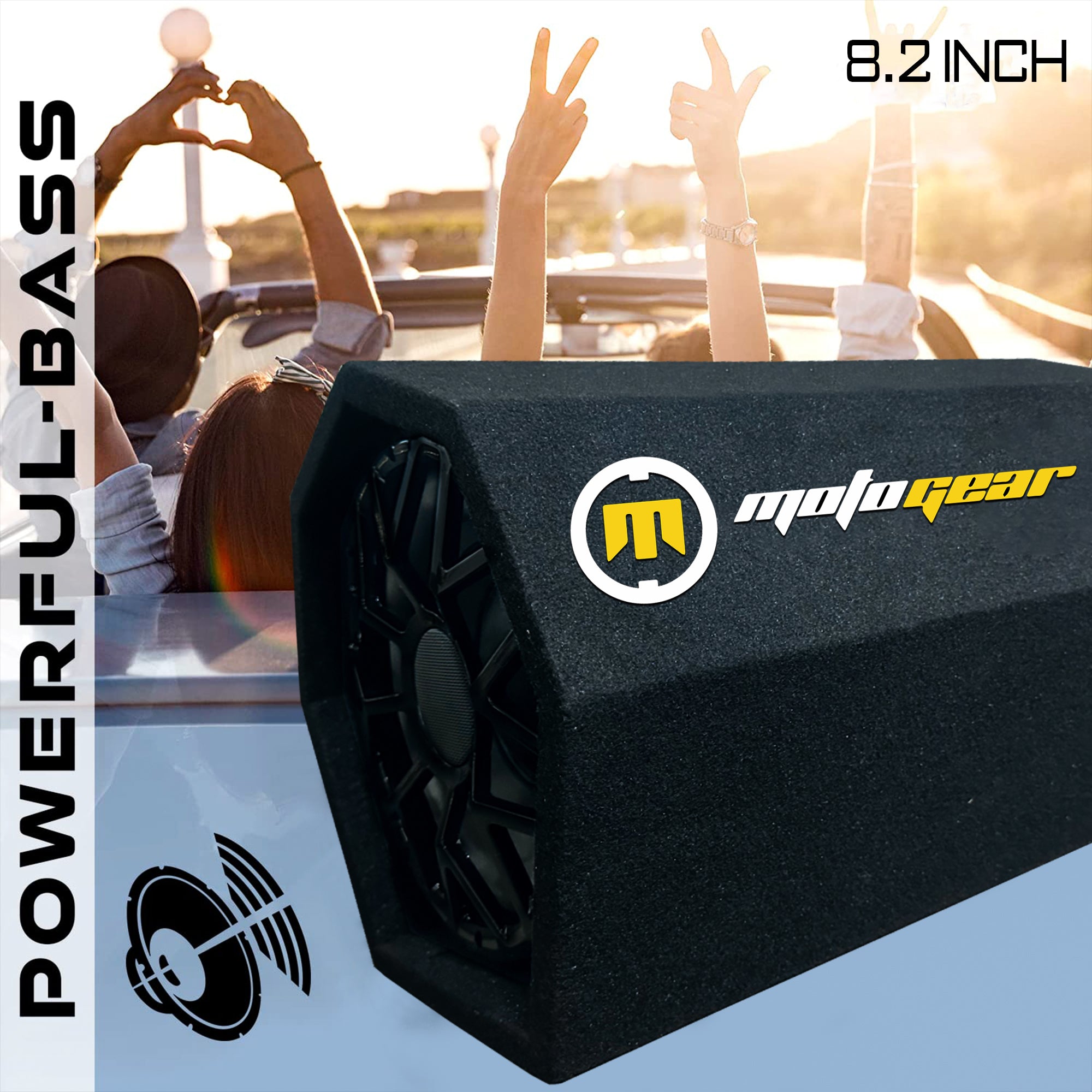 MOTOGEAR Thunder 8.2 Inch Active Bass Tube Subwoofer | 3666W Max Power | In-Built Amplifier | Deep Bass Performance | Plug & Play Installation | Universal Car Audio Upgrade