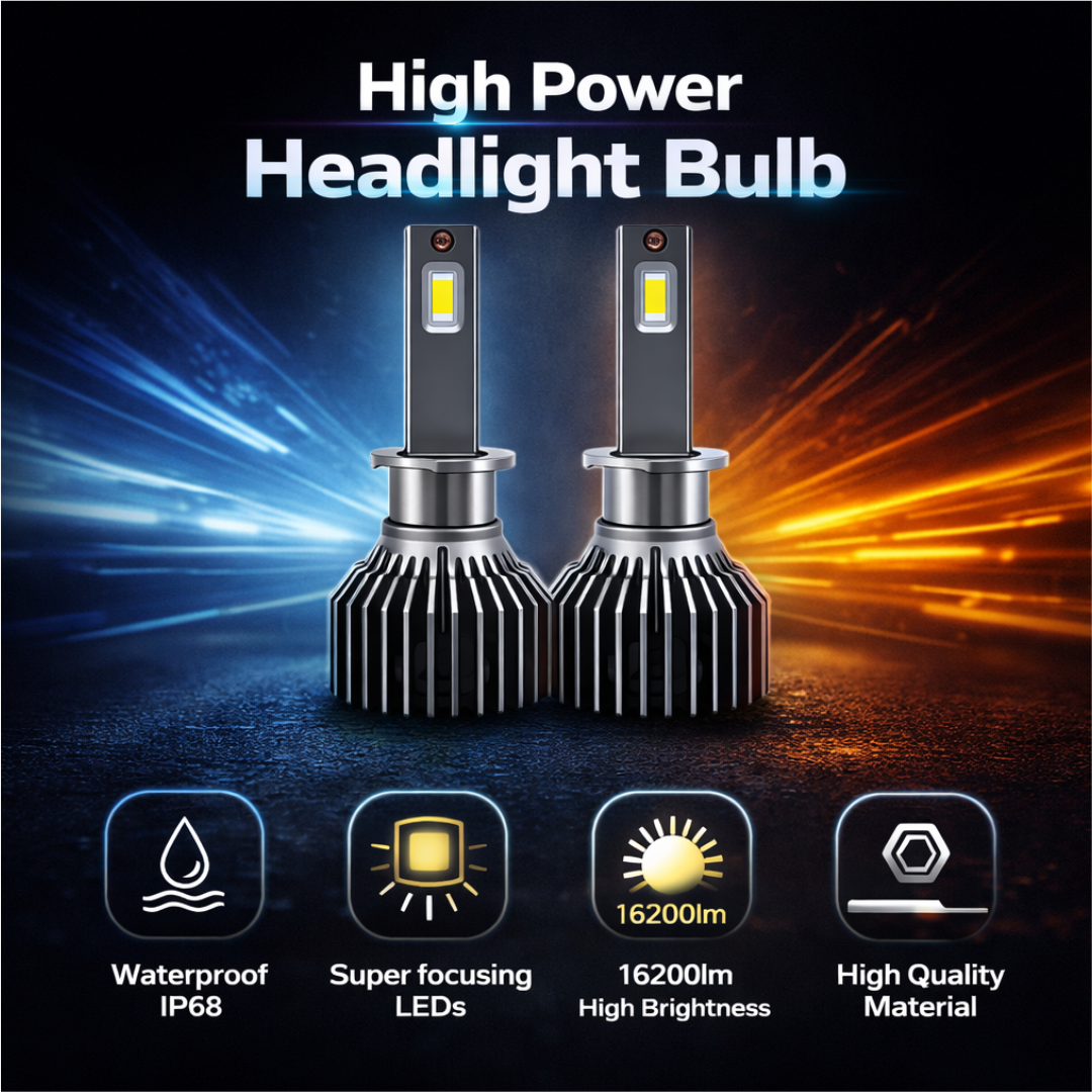 Motogear White 162 Watt H1 Fitting LED Headlight Bulb | Waterproof & Dustproof | Universal For Car & Bike (Pack of 2)