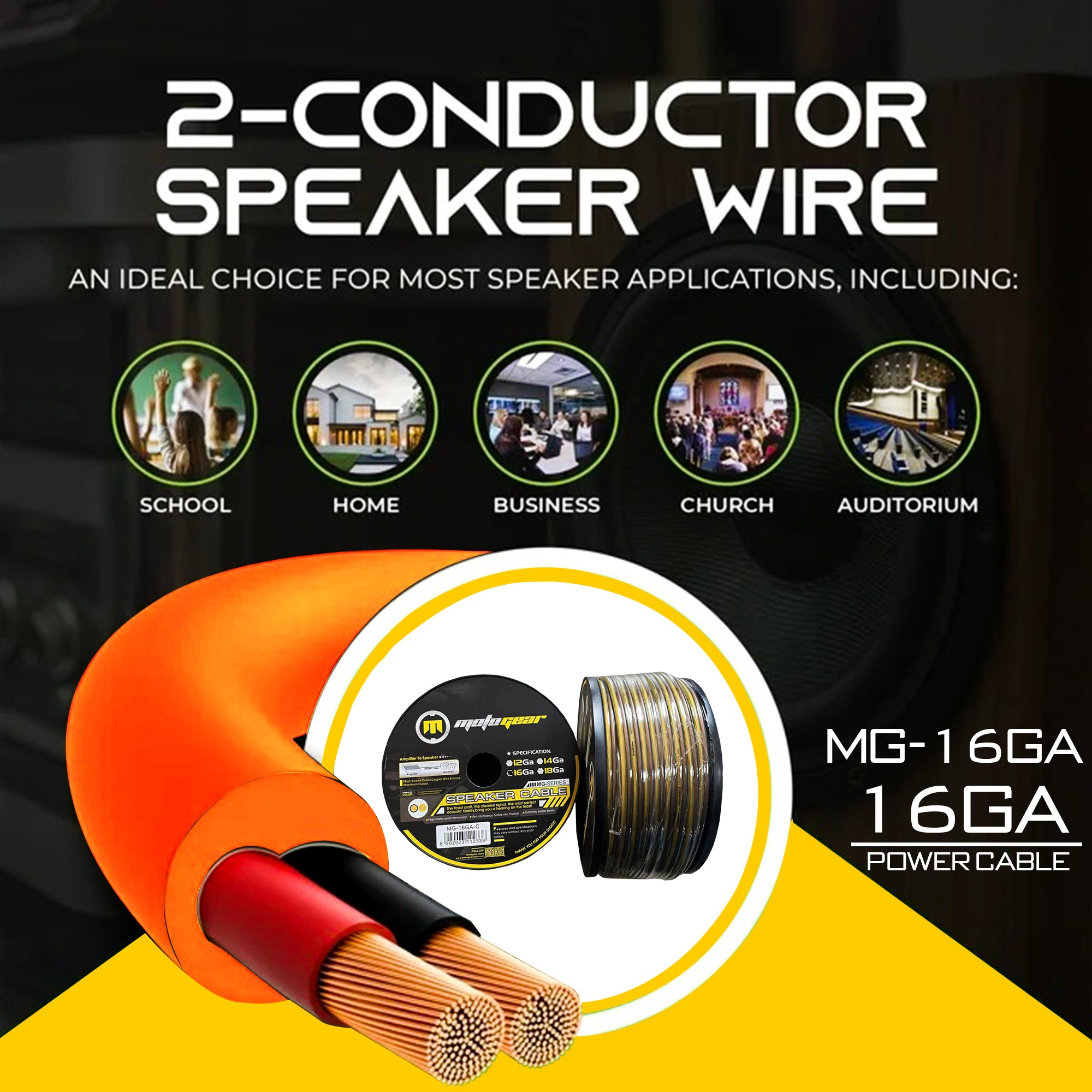 MOTOGEAR MG-16GA 16 Gauge Speaker Cable, 99.9% OFC Copper, Triple Shielded 2-Core Audio Wire for Car Audio, Amplifiers, Home Theatre & Speakers (Pack of 1)