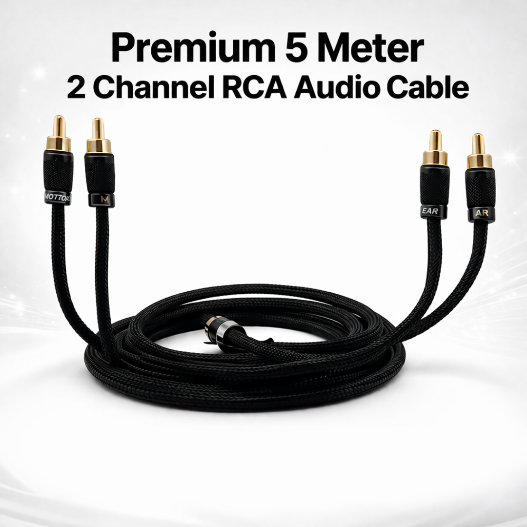 MOTOGEAR 5 Meter 2 Channel RCA Audio Cable | Full Copper Conductors | Universal Fit For TV, Amplifier & Speakers (Pack of 1)