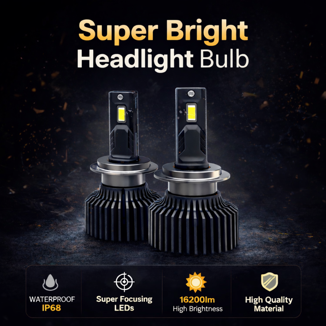 Motogear White 162 Watt H7 Fitting LED Headlight Bulb | Waterproof & Dustproof | Universal For Car & Bike (Pack of 2)