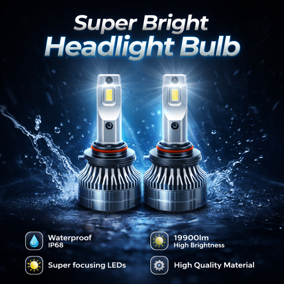 MotoGear White 199 Watt 9005 Fitting LED Headlight Bulb | Waterproof & Dustproof | Universal For Car & Bike (Pack of 2)
