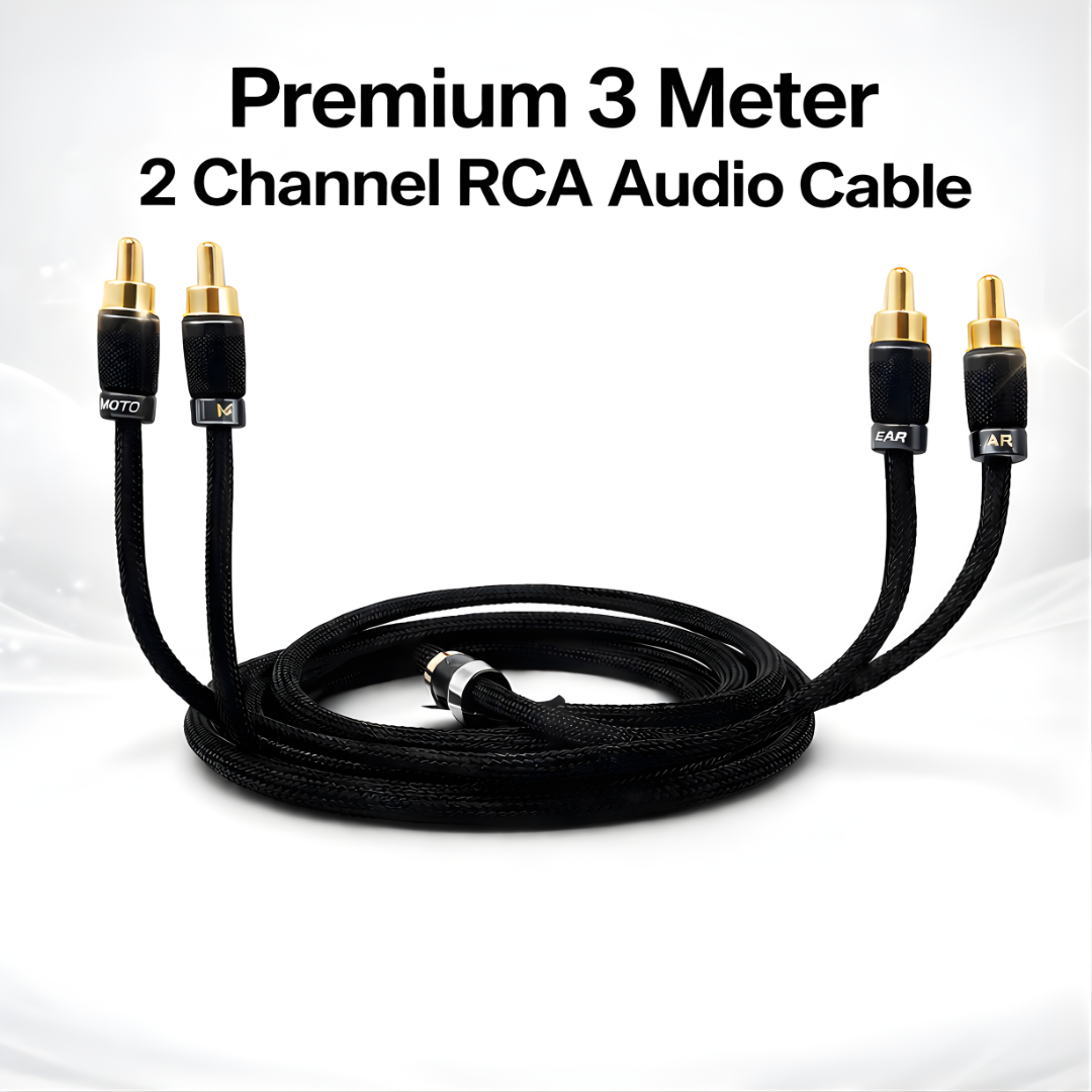 MOTOGEAR 3 Meter 2 Channel RCA Audio Cable | Full Copper Conductors | Universal Fit For TV, Amplifier & Speakers (Pack of 1)