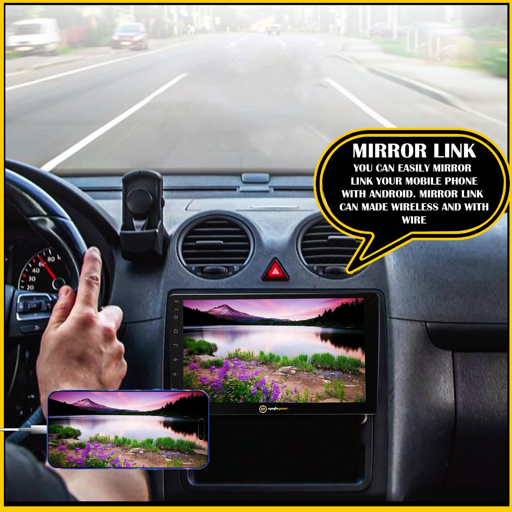 MOTOGEAR MG-OCEAN-11 Android Car Player | T5 Processor | 4GB RAM + 64GB ROM | 10 Inch IPS HD Display | Android Auto & Apple CarPlay | Dual Subwoofer Output