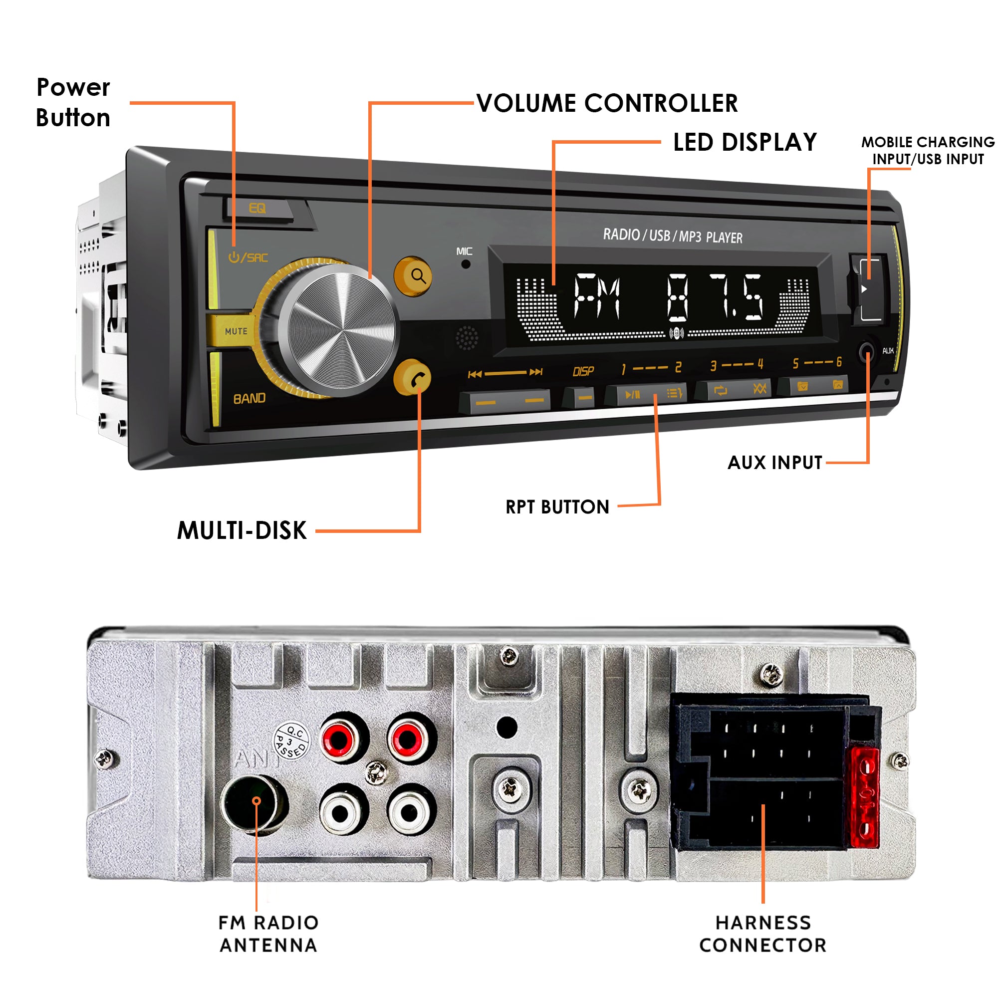 MOTOGEAR FM-6 4x50W MOSFET Car FM Stereo Player