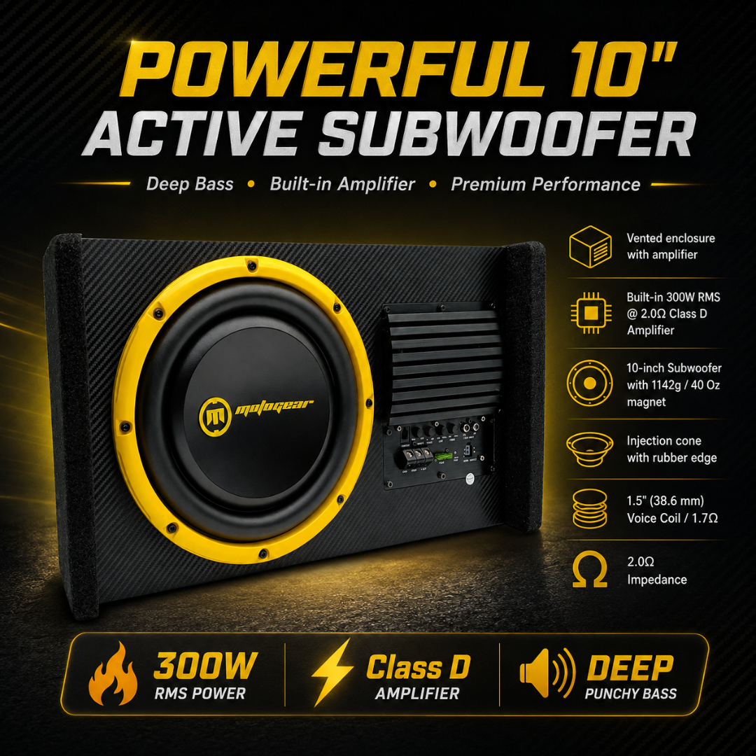 MOTOGEAR Hardrock-11 300W RMS 10 Inch Active Car Subwoofer