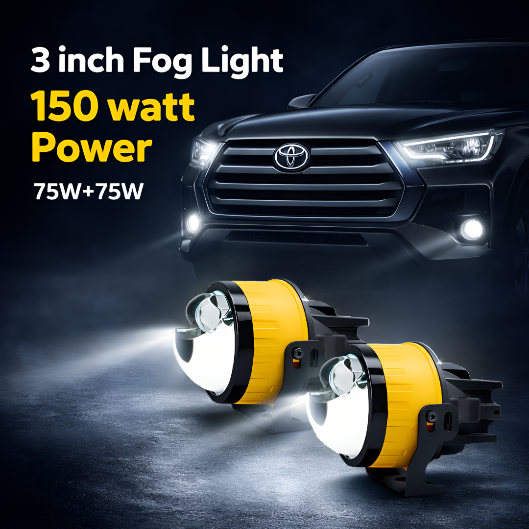 MOTOGEAR Super Bright 150 Watt 3 Inch LED Fog Lamp With Yellow/White Light Reflection| 9005 Shocket | Waterproof & Dustproof| Universal For Cars (Pack of 2)