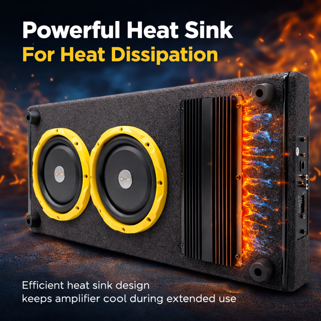 MOTOGEAR Hardrock-14 300W RMS Dual 8 Inch Active Car Subwoofer