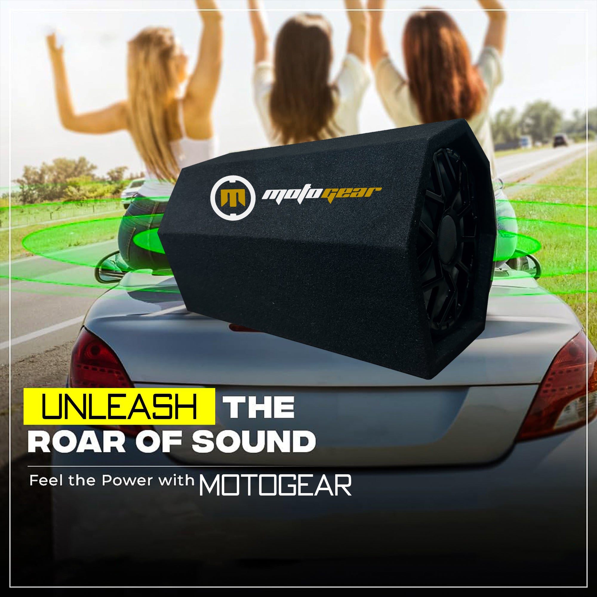 MOTOGEAR Thunder 8.2 Inch Active Bass Tube Subwoofer | 3666W Max Power | In-Built Amplifier | Deep Bass Performance | Plug & Play Installation | Universal Car Audio Upgrade
