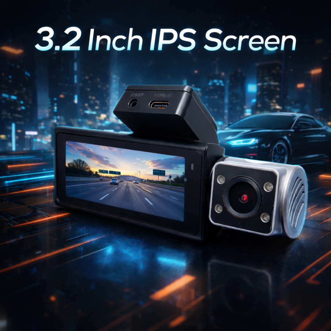 MOTOGEAR 3 Channel 4K Dashcam Front + Interior + Rear Recording | WiFi + GPS | 3.2 Inch IPS Screen | Loop Recording | Parking Monitoring | G Sensor Car Camera for Safety (Pack of 1)