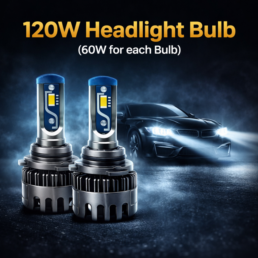 Motogear White 120 Watt 9006 Fitting LED Headlight Bulb | Waterproof & Dustproof | Universal For Car & Bike (Pack of 2)