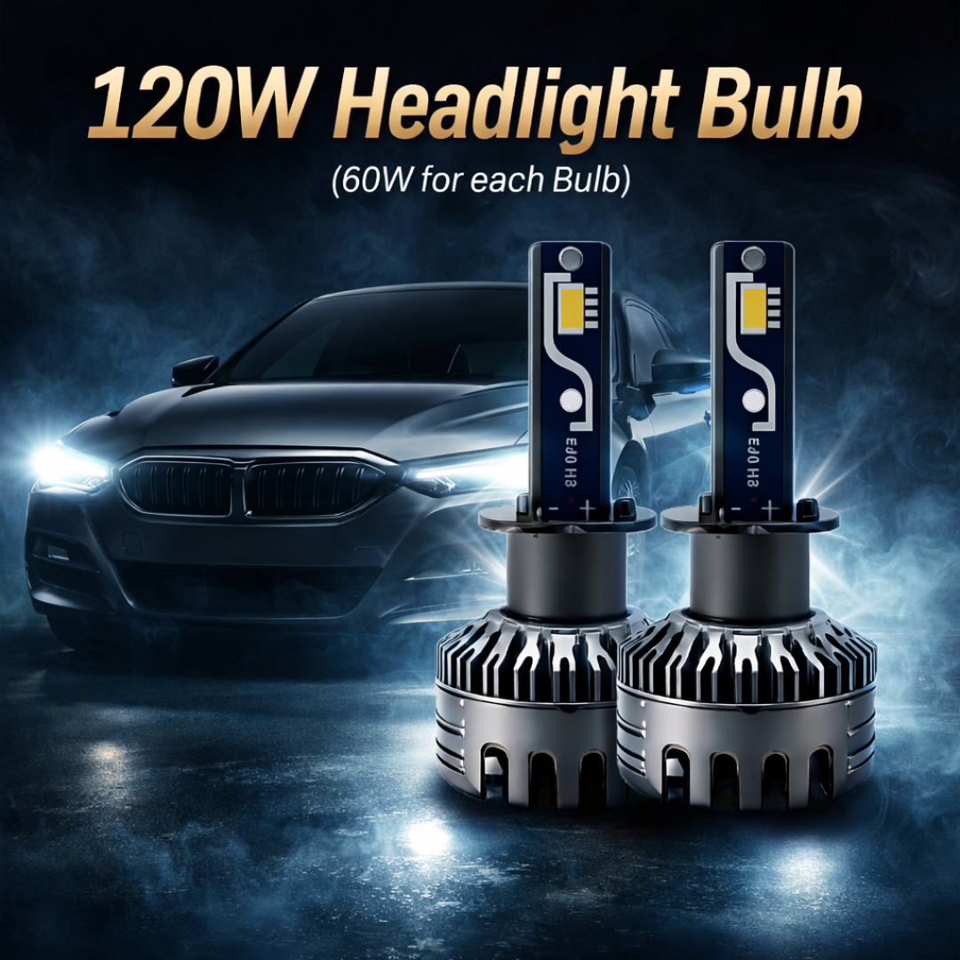 Motogear White 120 Watt H1 Fitting LED Headlight Bulb | Waterproof & Dustproof | Universal For Car & Bike (Pack of 2)