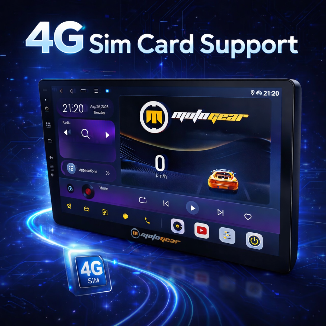 MOTOGEAR 9 Inch QLED Storm Vibe 2 Pro Android Car Stereo | 4GB RAM + 64GB ROM | 4G SIM Support | DSP Sound | Dual Band WiFi | Rear Camera Support | GPS Navigation | 1080P Full HD | Universal Fit For All Car( Pack of 1)