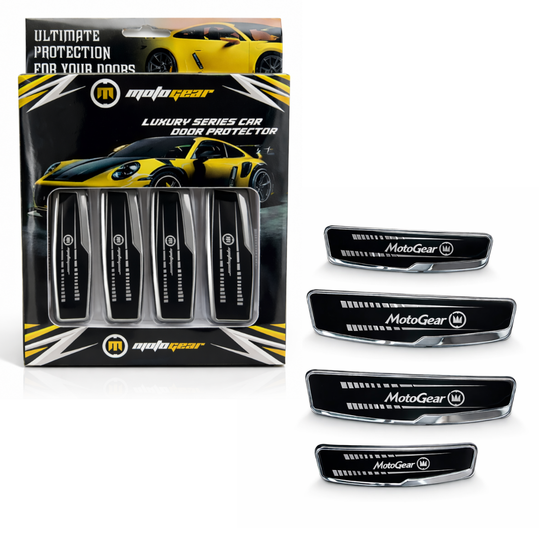 MOTOGEAR Luxury Car Door Edge Protectors – 4 Pcs Anti-Scratch Door Guards with Strong Double Side Tape, Universal Fit Car Door Protector Strips for Edge Protection (Black)
