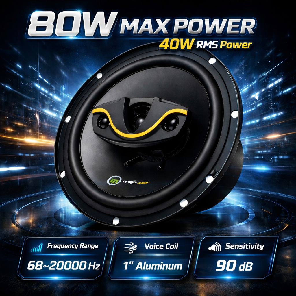 MotoGear 6.5 Inch 80W Max-40W RMS Power Car Door Speaker | High Performance | Universal Fit For All Cars ( Pack of 2)