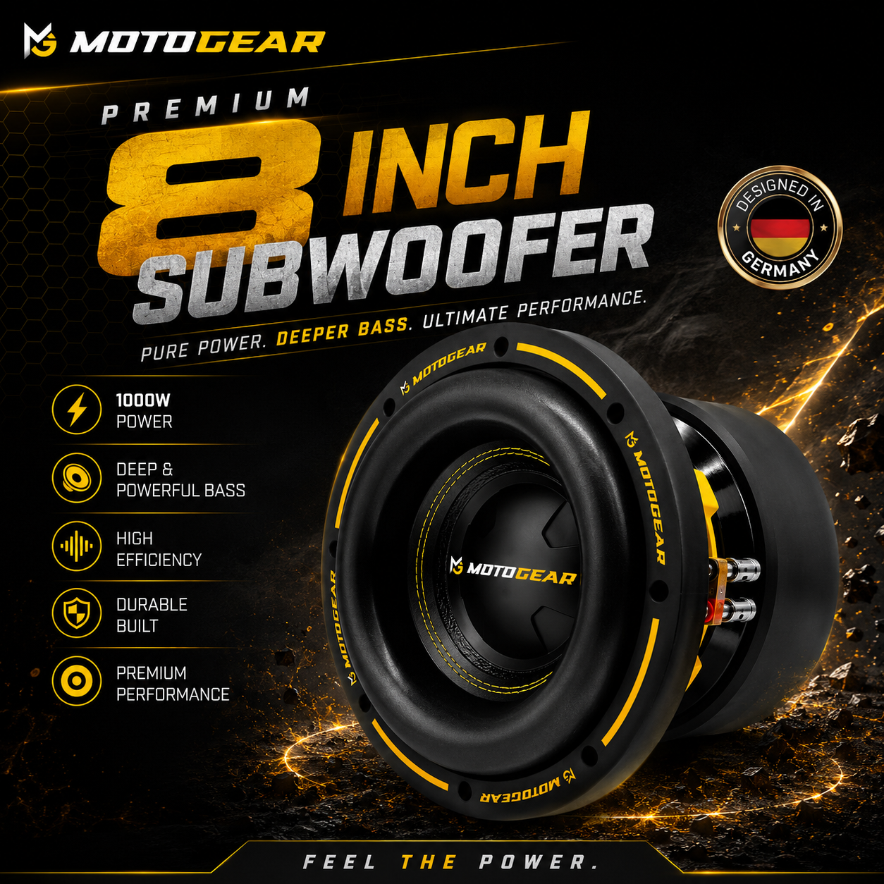 MOTOGEAR Knockdown-8 1000W RMS 8 Inch Subwoofer