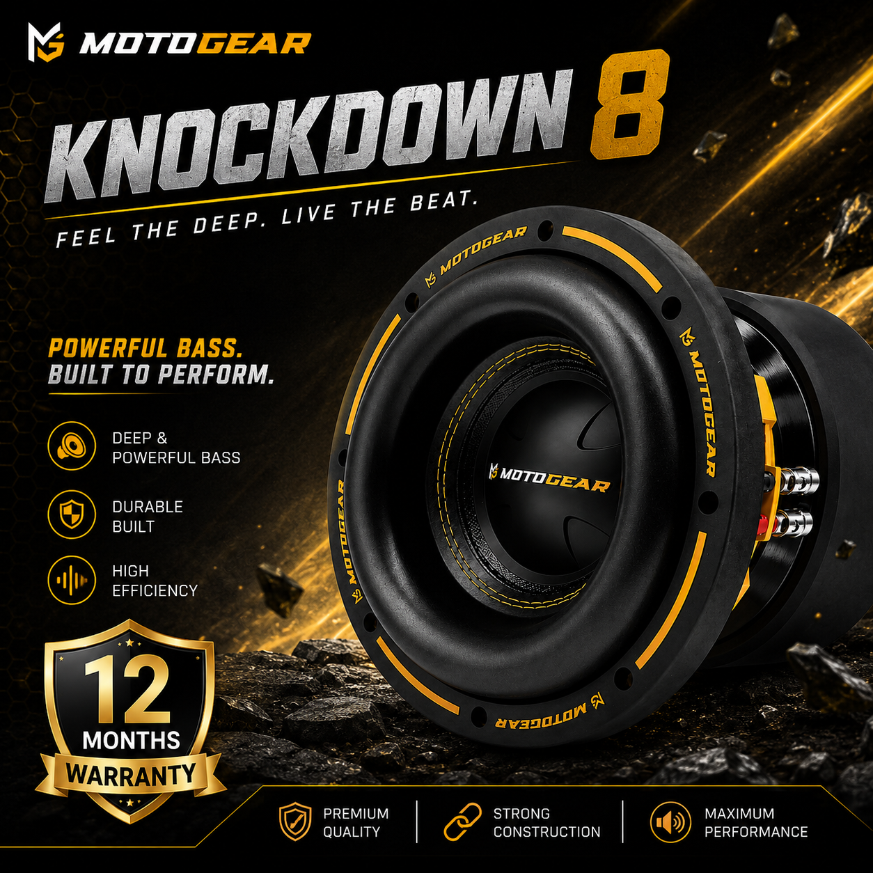 MOTOGEAR Knockdown-8 1000W RMS 8 Inch Subwoofer
