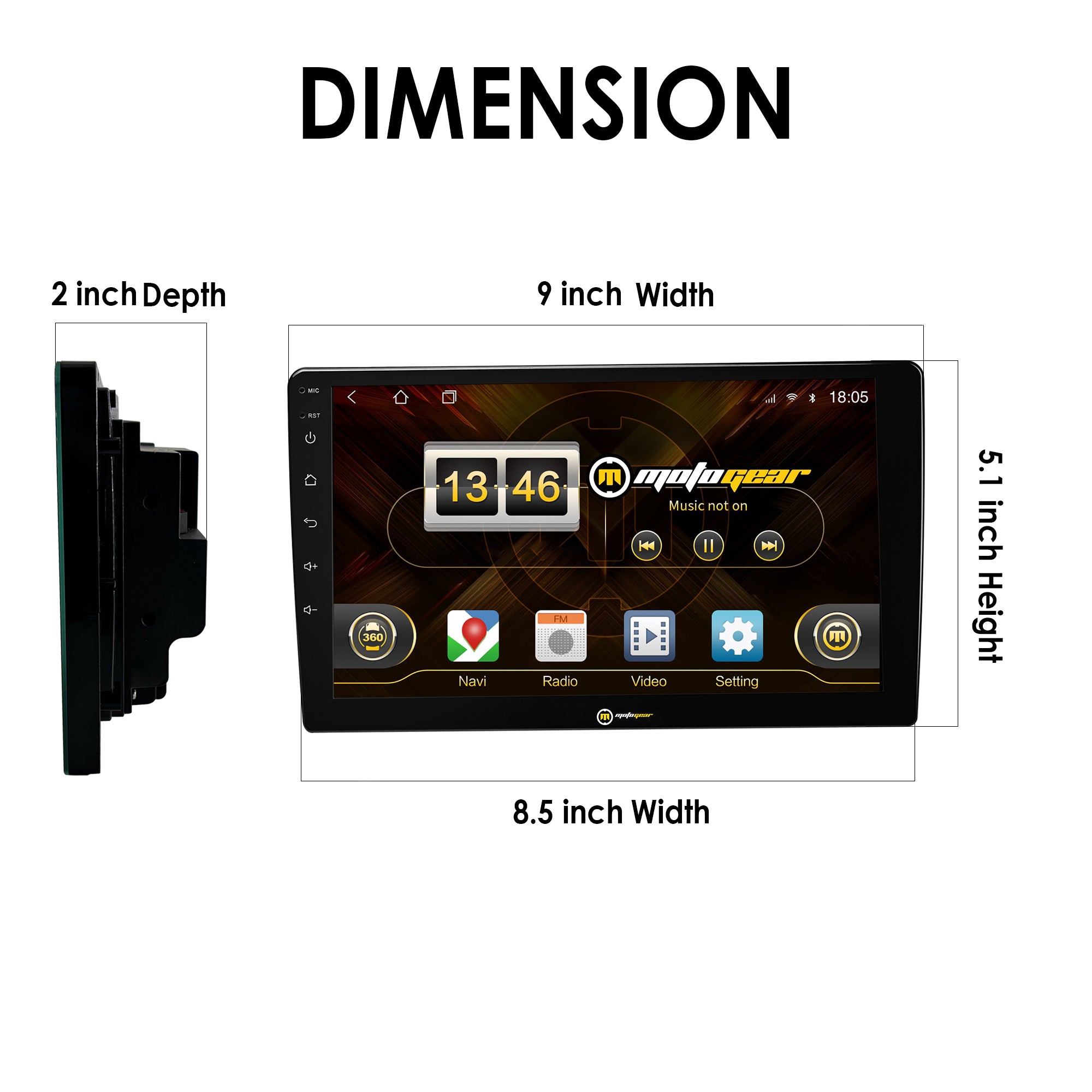 MOTOGEAR MG-OCEAN-11 Android Car Player | T5 Processor | 2GB RAM + 32GB ROM | 10 Inch IPS HD Display | Android Auto & Apple CarPlay | Dual Subwoofer Output