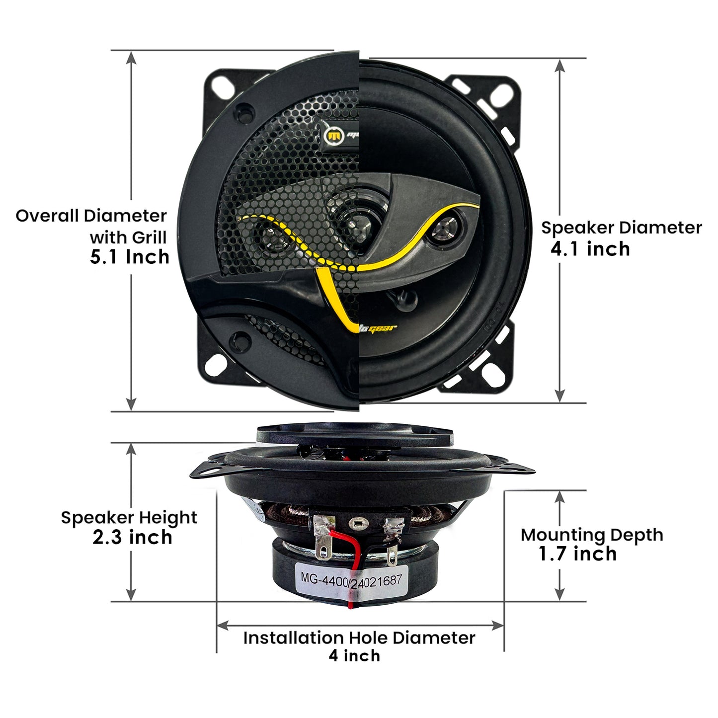 THE 4 INCH CAR DOOR 4 WAY SPEAKERS MG-4400 (PACK OF 2)