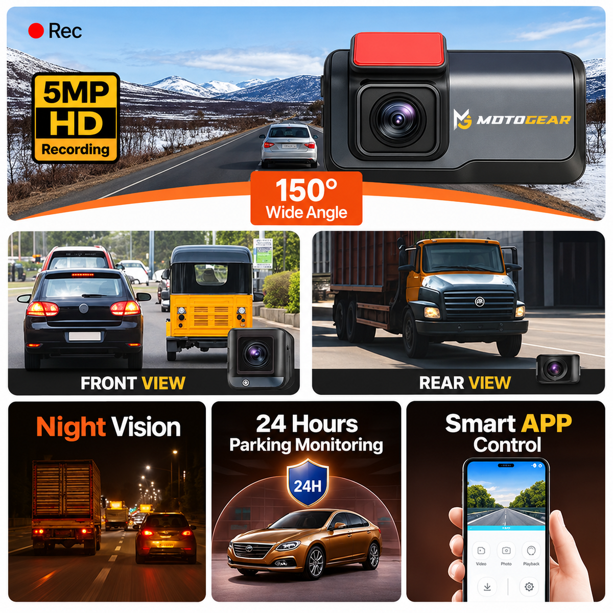 MOTOGEAR Dashcam 3 Inch 1080P Dual Lens Car Dash Camera