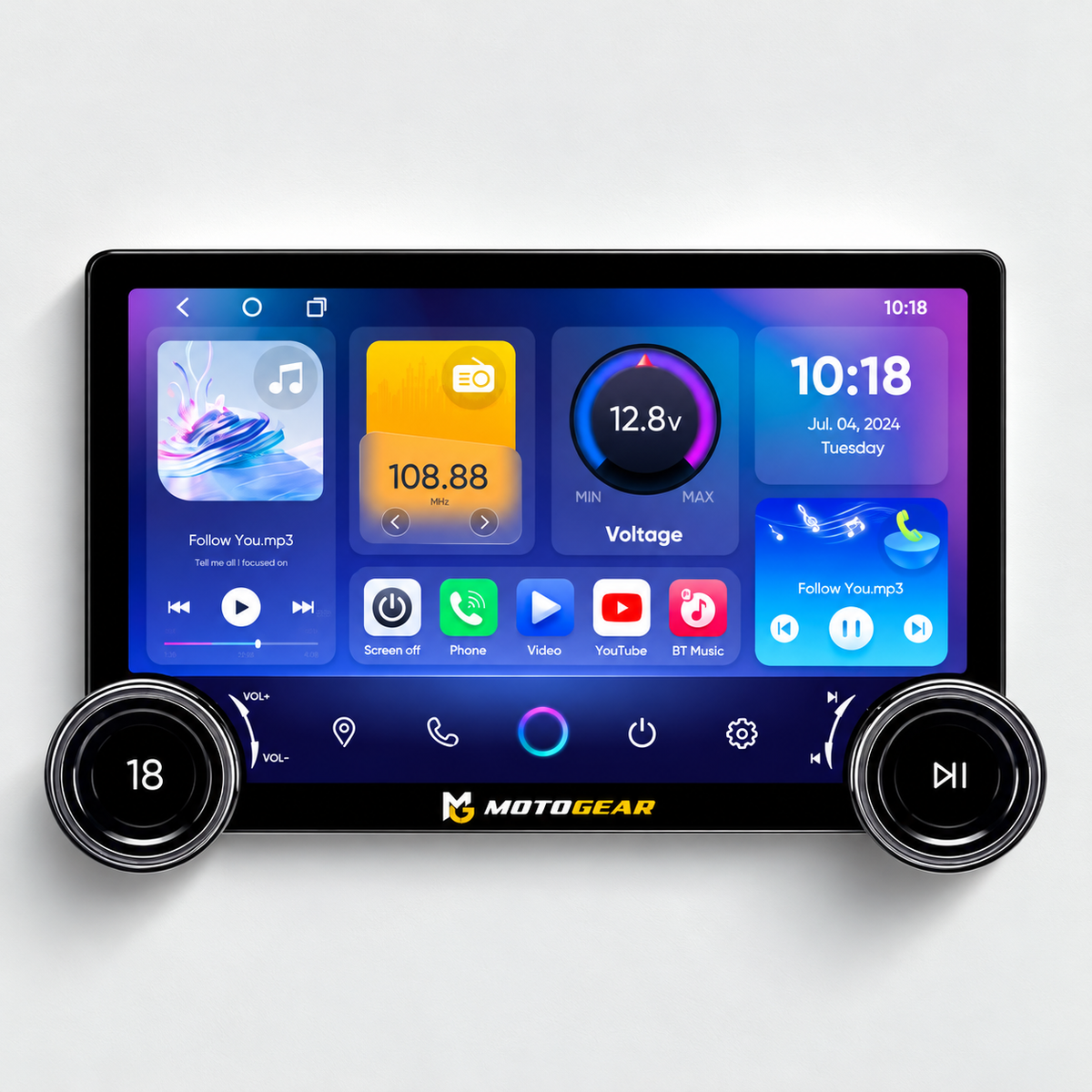MOTOGEAR Dual-Knob 2GB RAM+32GB ROM 10.1 Inch Android Player With 360° Camera Support