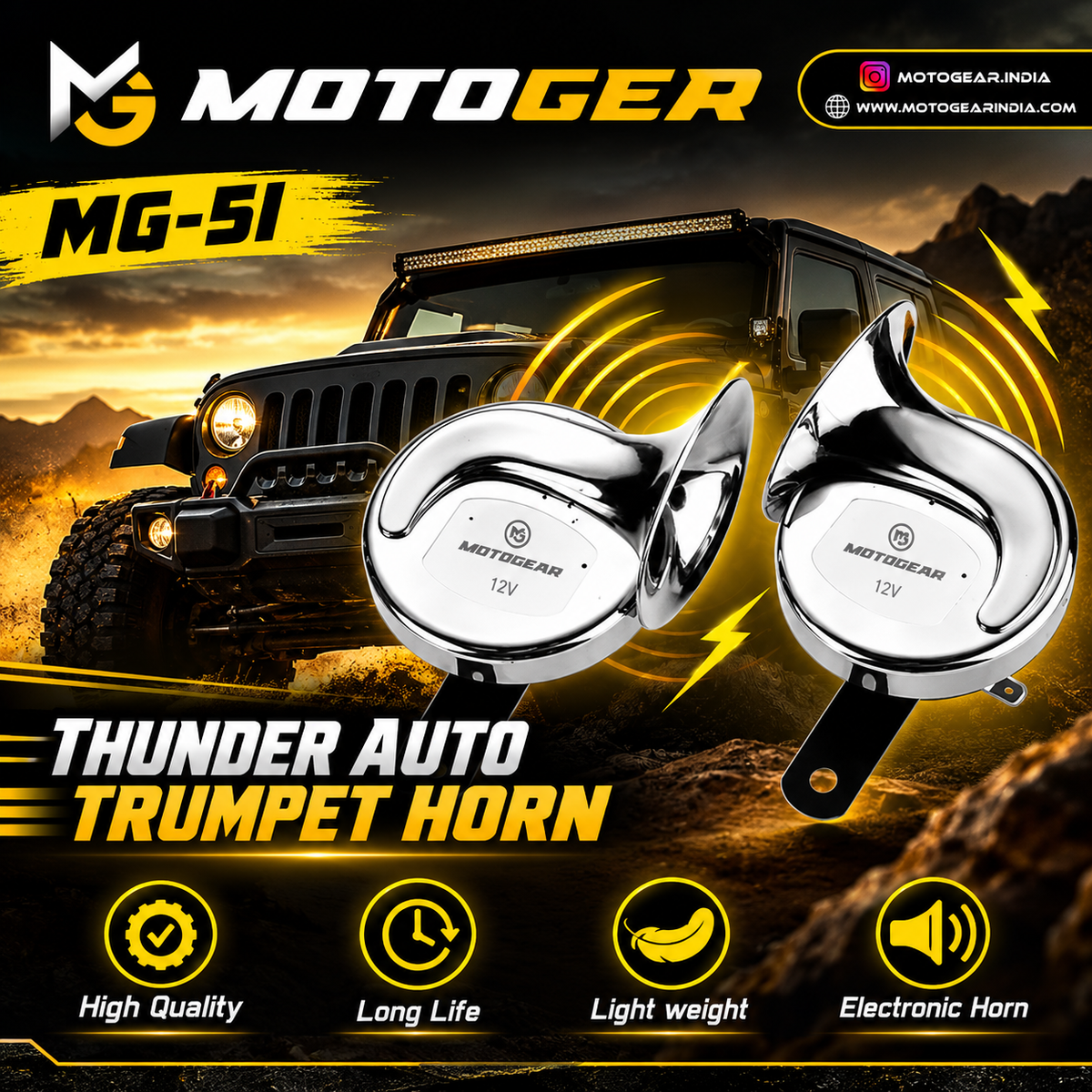 MOTOGEAR MG-51 112dB Dual Tone Trumpet Horn