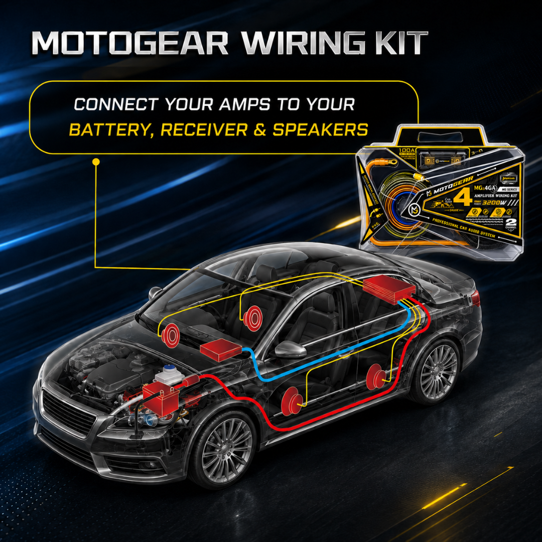 MOTOGEAR 4 Gauge Car Amplifier Wiring Kit | 3200W Power Handling | 100% Oxygen-Free Copper Cable | 100A ANL Fuse | Complete Audio Installation Kit