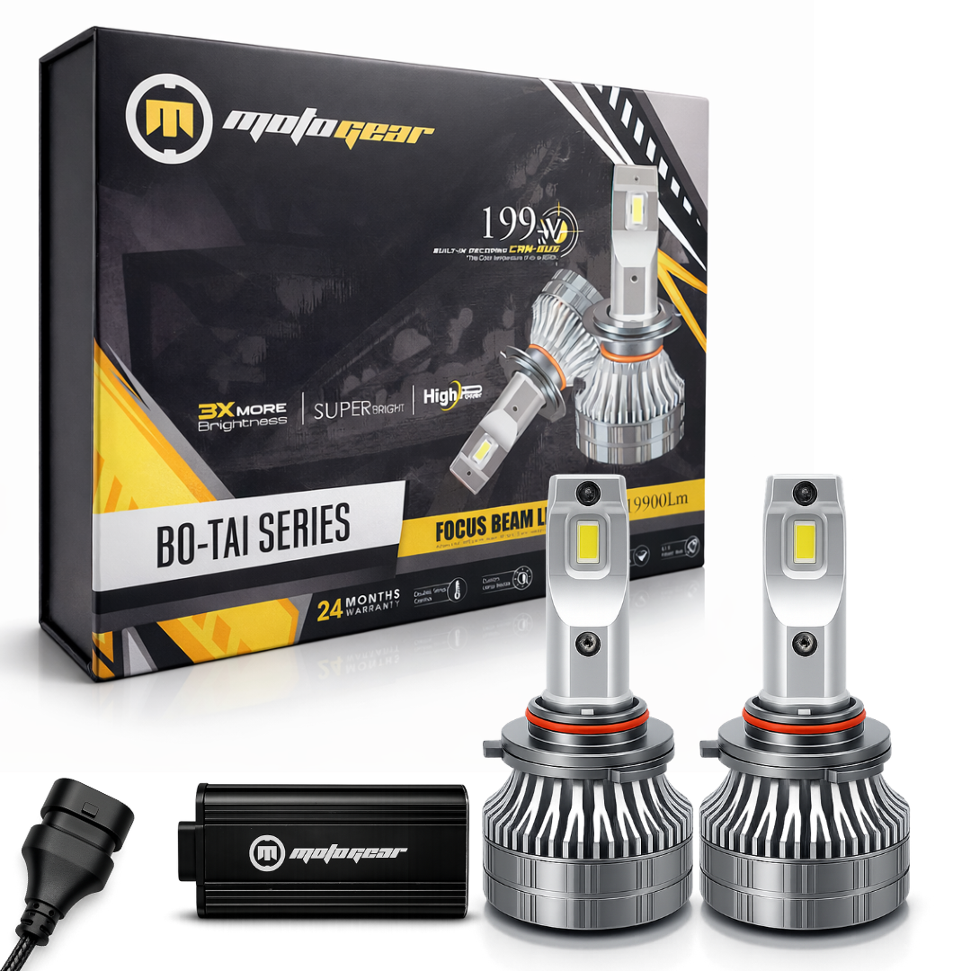 MotoGear White 199 Watt 9005 Fitting LED Headlight Bulb | Waterproof & Dustproof | Universal For Car & Bike (Pack of 2)