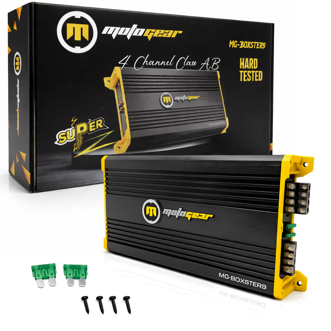 MOTOGEAR Boxster 9 4 Channel Class AB Car Amplifier 80W x4 High Power Audio Amp With Heat Dissipation | Universal Fit For All Cars(Pack of 1)