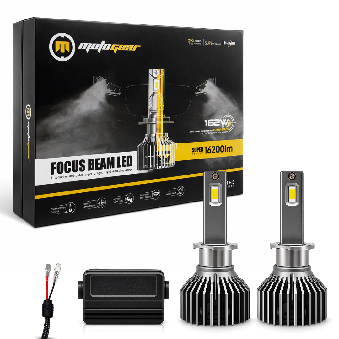 Motogear White 162 Watt H1 Fitting LED Headlight Bulb | Waterproof & Dustproof | Universal For Car & Bike (Pack of 2)