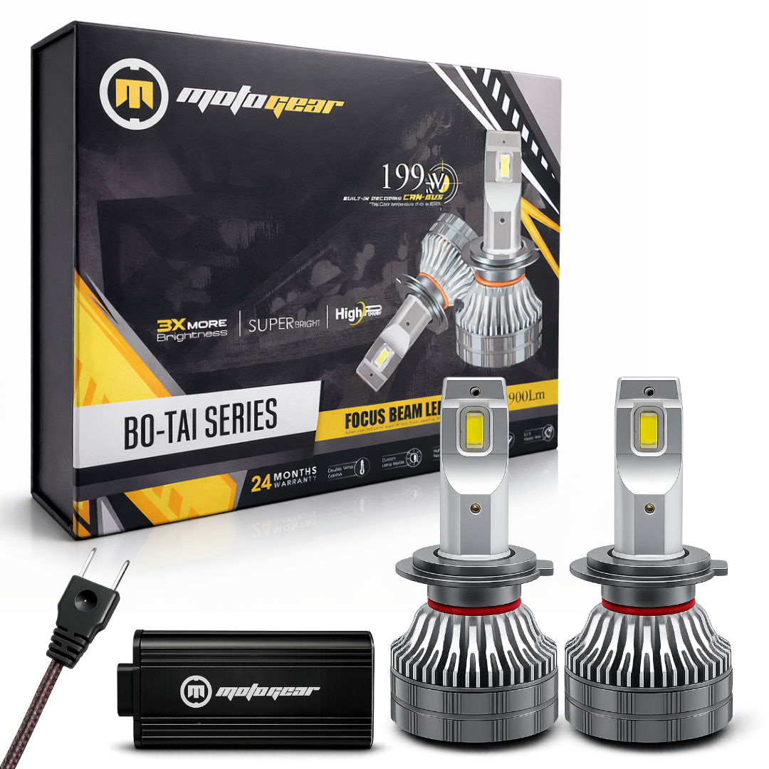 MotoGear White 199 Watt H7 Fitting LED Headlight Bulb | Waterproof & Dustproof | Universal For Car & Bike (Pack of 2)