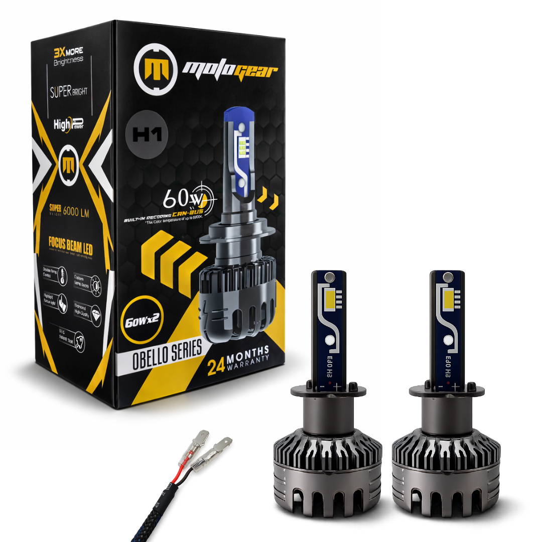 Motogear White 120 Watt H1 Fitting LED Headlight Bulb | Waterproof & Dustproof | Universal For Car & Bike (Pack of 2)