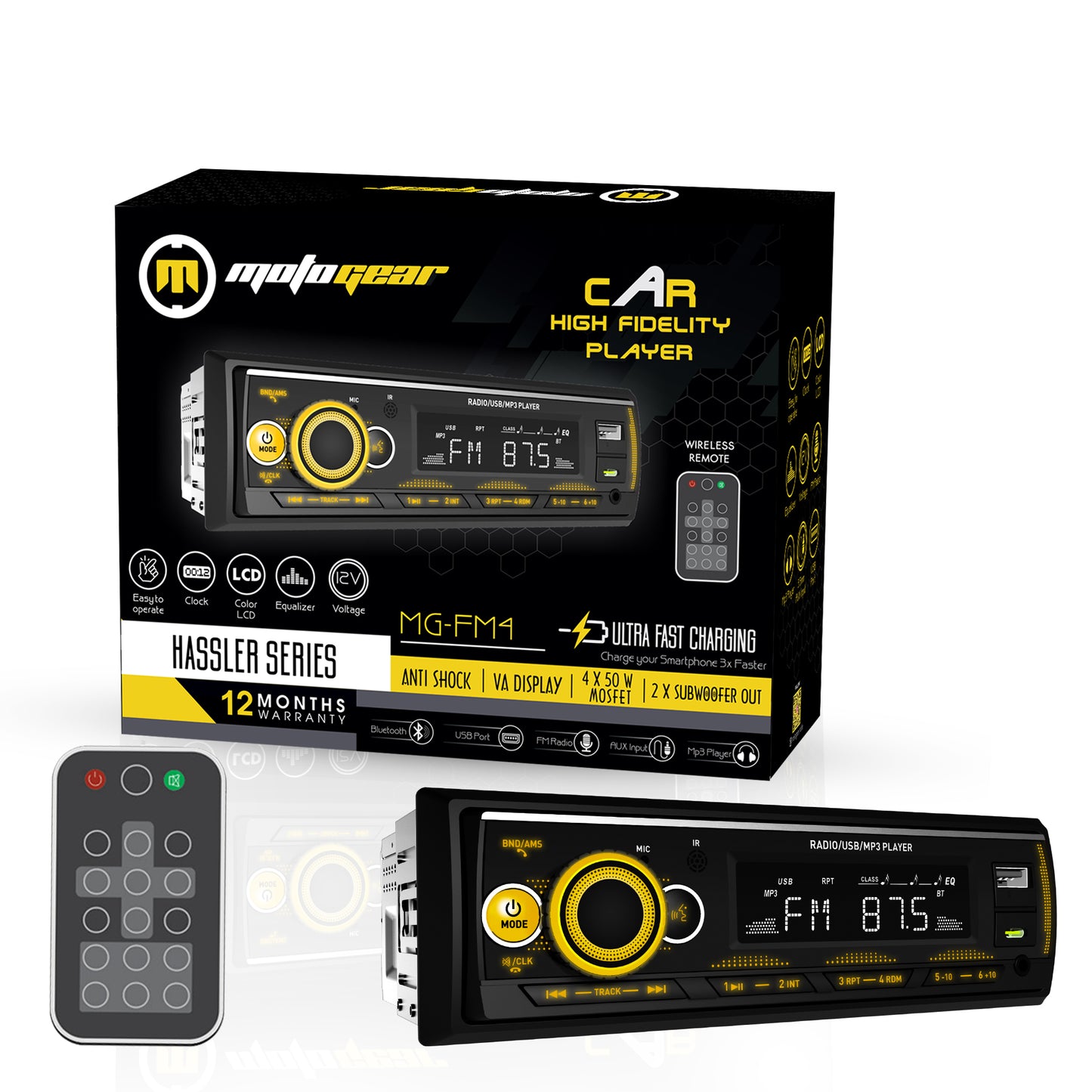 THE HASSLER SERIES CAR FM STEREO AND USB PLAYER MG-FM 4