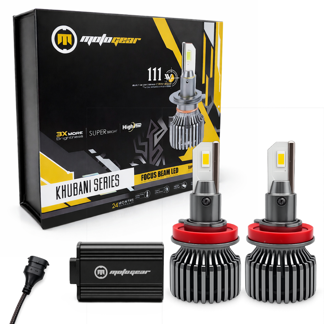 Motogear White 111 Watt H8/H9/H11 Fitting LED Headlight Bulb | Waterproof & Dustproof | Universal For Car & Bike (Pack of 2)