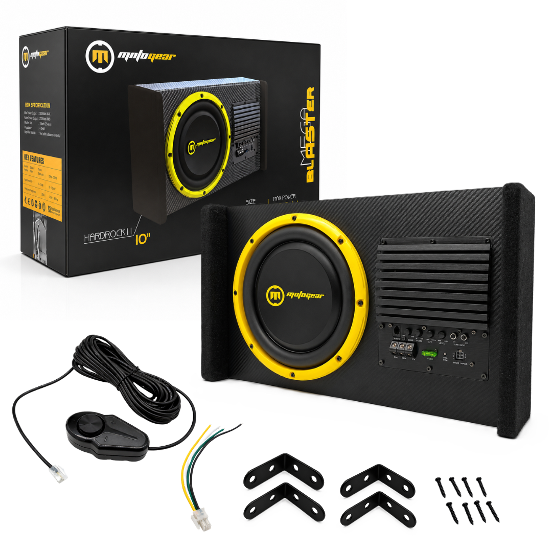 MOTOGEAR Hardrock 11 Active Car Subwoofer | 10 Inch | 300W RMS & 500W Max Power | Built-in Amplifier | Universal Fit For All Cars