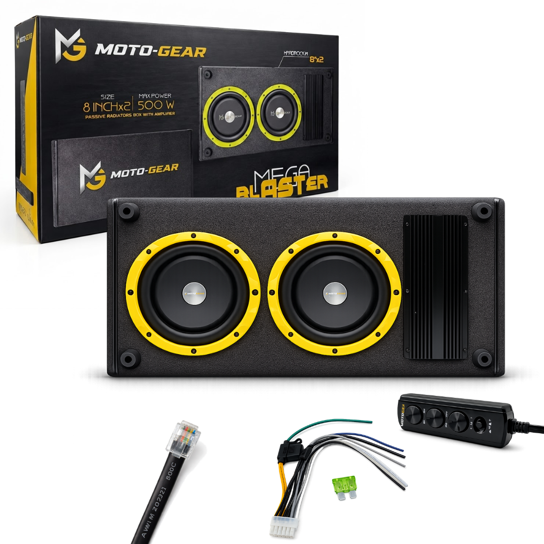 MOTOGEAR Hardrock 14 Active Car Subwoofer | Dual 8 Inch | 300W RMS & 500W Max Power | Built-in Amplifier | Universal Fit For All Car
