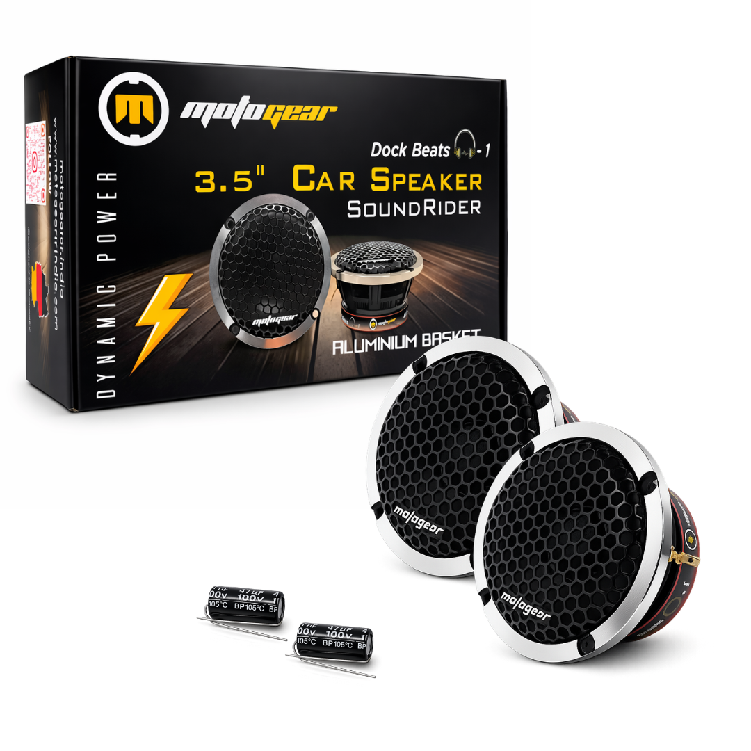 MOTOGEAR Dock Beats-1 3.5 Inch Car Speaker Tweeter | 40W RMS & 130W Max Power | Aluminium Basket Design | High Clarity Sound | Universal Fit For Cars