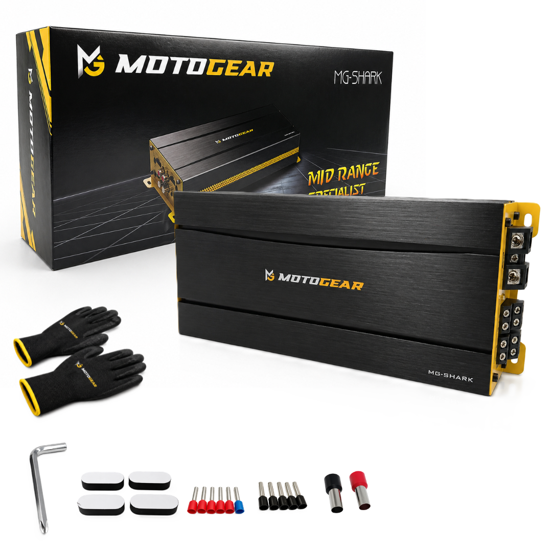MOTOGEAR MG Shark 4 Channel Car Amplifier 4X250W RMS Power Mid Range Specialist High Efficiency Low Distortion Car Audio Amplifier for Car SUV Truck (Pack of 1)