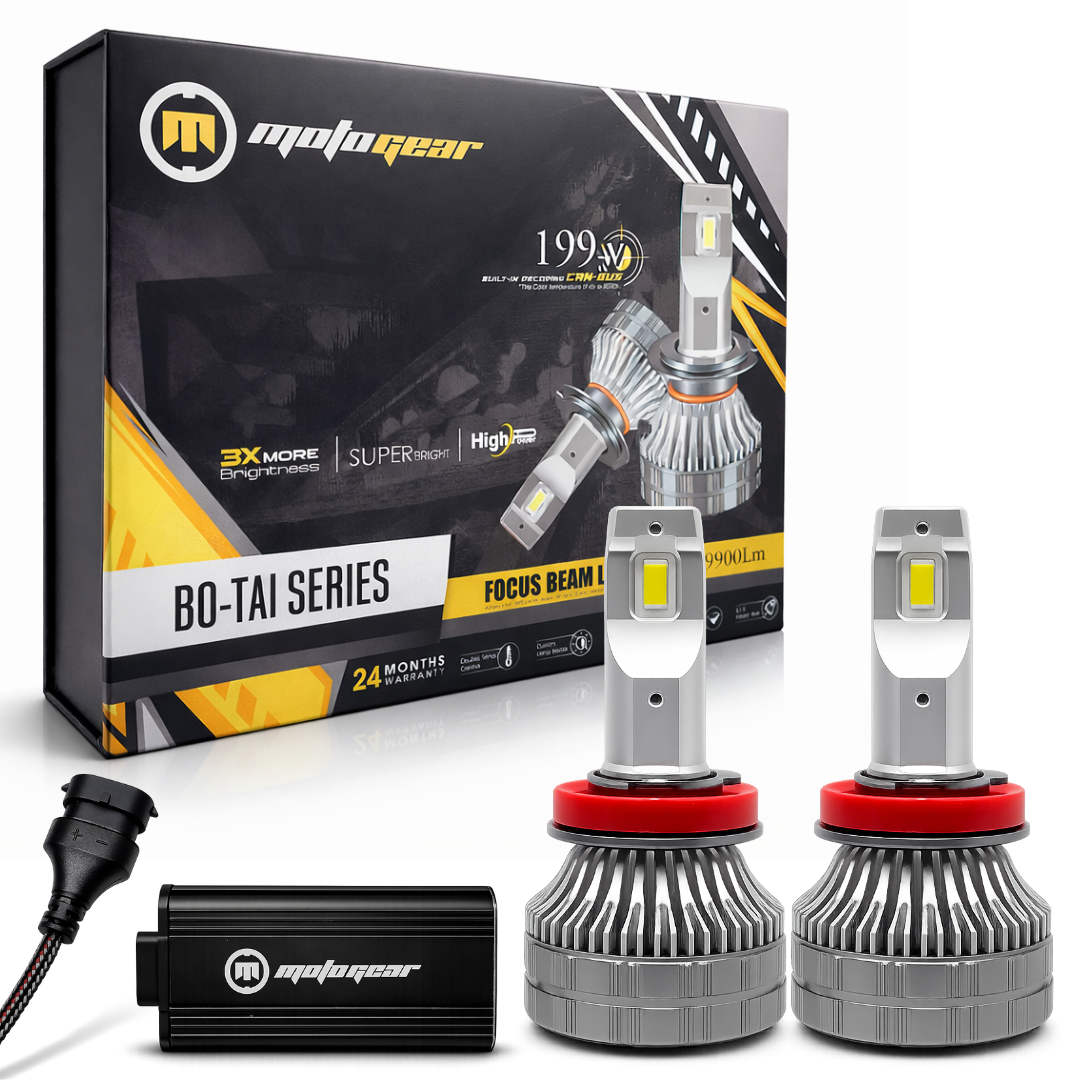 MotoGear White 199 Watt H8/H9/H11 Fitting LED Headlight Bulb | Waterproof & Dustproof | Universal For Car & Bike (Pack of 2)