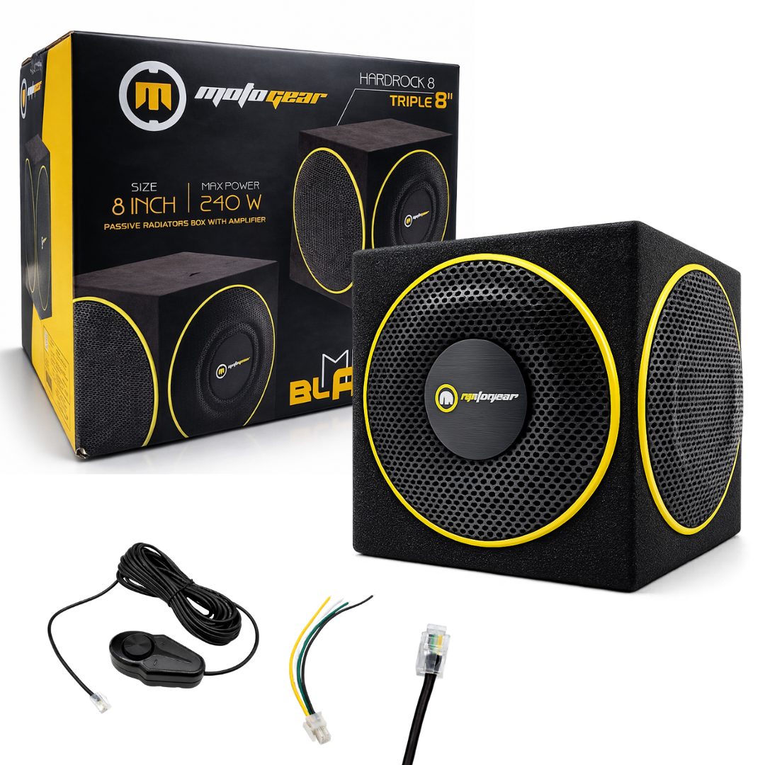 MOTOGEAR Hardrock 8 Active Car Subwoofer | 8 Inch | 120W RMS & 240W Max Power | Built-in Amplifier | Universal Fit For All Car