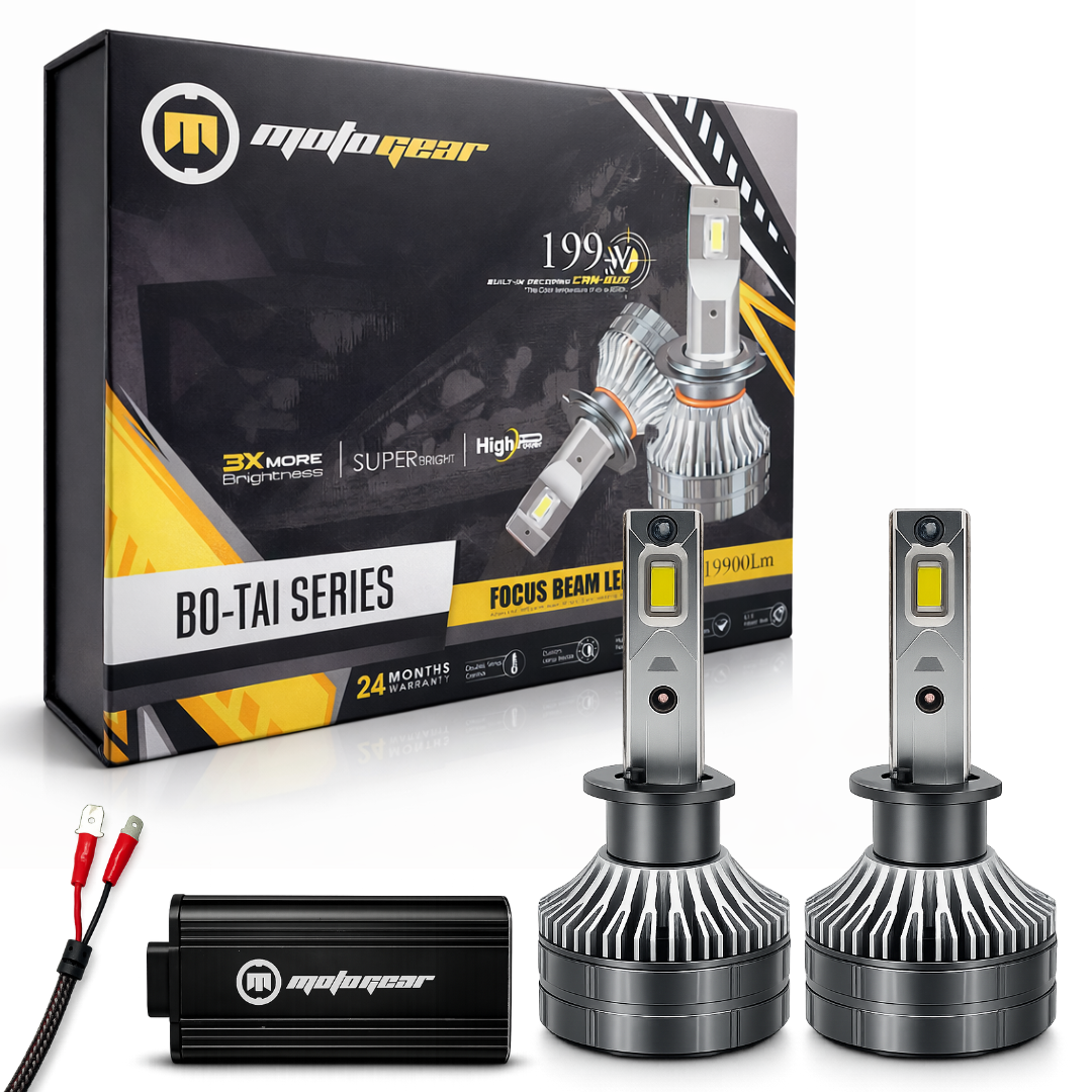 MotoGear White 199 Watt H1 Fitting LED Headlight Bulb | Waterproof & Dustproof | Universal For Car & Bike (Pack of 2)