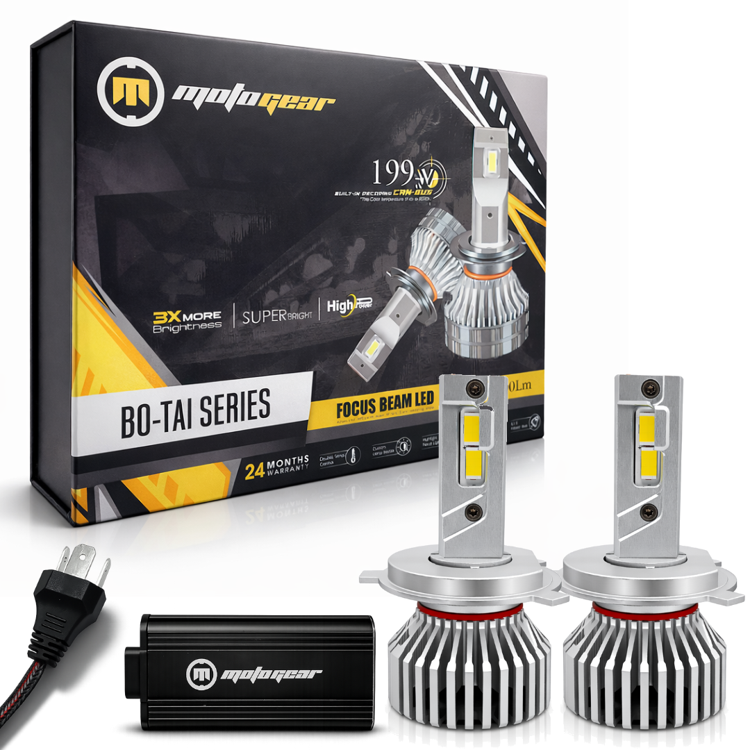 MotoGear White 199 Watt H4 Fitting LED Headlight Bulb | Waterproof & Dustproof | Universal For Car & Bike (Pack of 2)